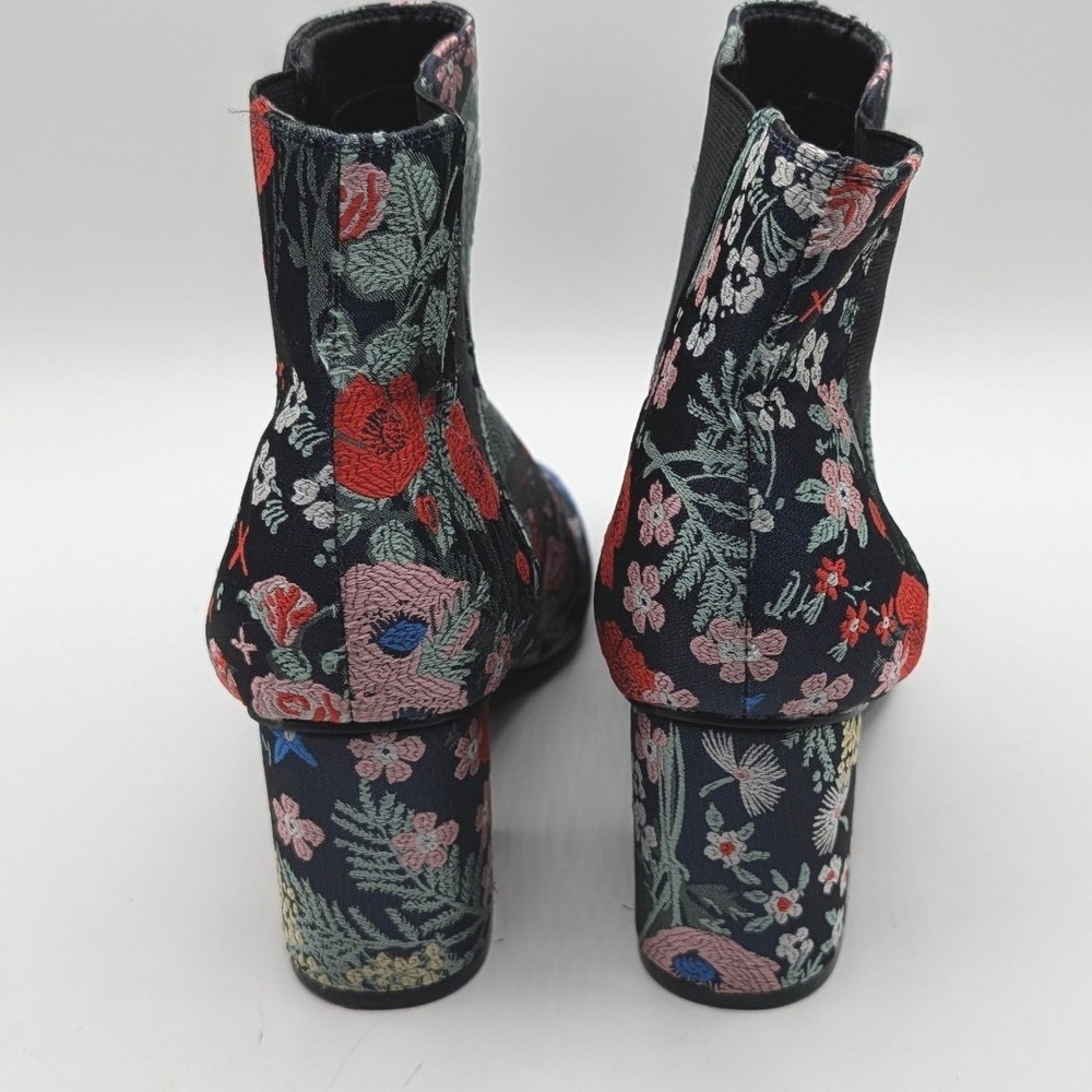 Indigo Rd Boots Womens 9.5 Blue Floral Embroidered Artsy Ankle Satin Victorian - Picture 4 of 9